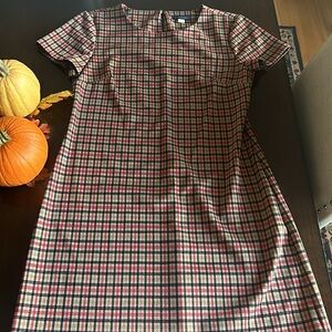 Tommy Hilfiger, Red, Tan and Black Plaid, Short Sleeve Dress, size 10
